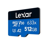 Lexar High-Performance 633x 512GB microSDHC  microSDXC UHS-I Card BLUE Series  adaptor 512GB  C10, A2, UHS-I (U3), V30, up to 100MB s read, 70MB s