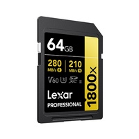 Lexar Professional 1800x 64G SDXC UHS-II Card GOLD Series  speeds up to 280MB s read1 quickly capture and transfer high-quality photos and stunning F