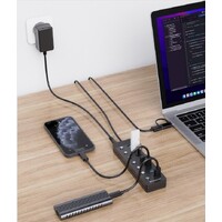 Simplecom CH375C USB-A and USB-C to 7-Port USB 3.0 Hub 5Gbps Individual Switches and Power Adapter