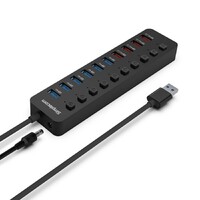Simplecom CHU810 48W 10-Port USB 3.0 Hub and Charger with Individual Switches 12V 4A Power Adapter BC1.2 Fast Charging