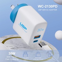 USP 30W Dual Ports (USB-C PD  USB-A QC3.0) Fast Wall Charger - Safe ChargeCompact Travel Ready Charge 2 Devices Simultaneously FireProof Material