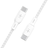 Belkin BoostCharge Braided USB-C to USB-C Cable (2m/6.6ft) - White (CAB014bt2MWH),100W,480Mbps,30K+,Samsung Galaxy,iPad,MacBook,Google,OPPO,Nokia,2YR