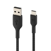 Belkin BoostCharge Braided USB-C to USB-A Cable (2m/6.6ft) - Black(CAB002BT2MBK),12W,480Mbps,10K+, Samsung Galaxy,iPad,MacBook,Google,OPPO,Nokia,2YR