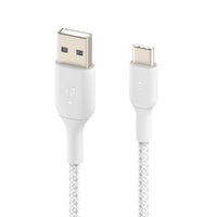 Belkin BoostCharge Braided USB-C to USB-A Cable (2m/6.6ft) - White (CAB002BT2MWH), 480Mbps,10K+ bend,Samsung Galaxy,iPad,MacBook,Google,OPPO,Nokia,2YR