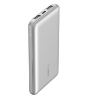 Belkin BoostCharge USB-C PD Power Bank 10K  USB-A to USB-C Cable - Silver (BPB011btSL), 2x USB-A Ports, 1x USB-C Ports, 2YR