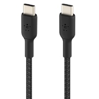 Belkin BoostCharge Braided USB-C to USB-C Cable (0.15M) - Black (CAB004bt0MBK), 60W, 480Mbps, 30K bend, 2 Year Warranty