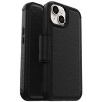 OtterBox Strada Apple iPhone 14 Case Black - (77-89660) DROP 3X Military Standard Leather Folio Cover Card Holder Raised Edges Soft Touch