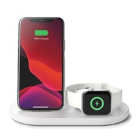 Belkin BoostCharge 3-in-1 Wireless Charger for Apple Devices 7.5W - White (WIZ001auWH), Qi-Compatible, Non-Slippery Triple Charging Pad,2YR