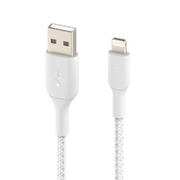 Belkin BoostCharge Braided Lightning to USB-A Cable (1m 3.3ft) - White (CAA002bt1MWH) 480Mbps 10K bend Apple iPhone   iPad   Macbook 2YR