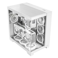 Antec C8 Aluminum White E-ATX Seamless Edge View Front and Side USB-C 4mm Tempered Glass 360mm liquid cooler top bottom side. 2x USB 3.0 Case.