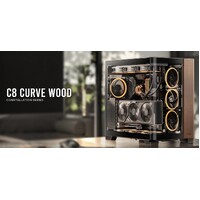 Antec C8 CURVE Wood E-ATX, ATX Seamelss View Front and Side, USB-C, 4mm Tempered Glass, 360mm liquid cooler top, bottom, side. 2x USB 3.0 Black Case.