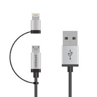  mbeat 1m Lightning and Micro USB Data Cable - 2-in-1 Aluminmum Shell Crush-Proof Nylon Braided Silver  Apple Andriod Tablet Mobile Device