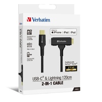 Verbatim 2-in-1 Cable Type C to C  Lightning Kevlar Slide 120cm -BLK