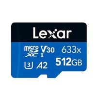 Lexar High-Performance 633x 512GB microSDHC  microSDXC UHS-I Card BLUE Series  adaptor 512GB  C10, A2, UHS-I (U3), V30, up to 100MB s read, 70MB s