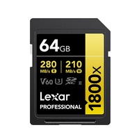 Lexar Professional 1800x 64G SDXC UHS-II Card GOLD Series  speeds up to 280MB s read1 quickly capture and transfer high-quality photos and stunning F