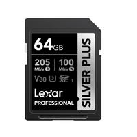 Lexar Professional SILVER PLUS 64GB SDXC UHS-I Card 64GB- C10, UHS-I (V30), U3, up to 205MB s read, 100MB s write shot and smoothly shoots up to 4K