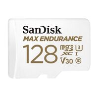 SanDisk Max Endurance 128GB microSD 100MB s 40MB s 20K hrs 4K UHD C10 U3 V30 -40 degreeC to 85 degreeC Heat Freeze Shock Temperature Water X-ray Proof