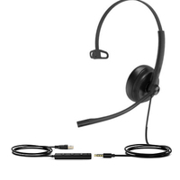 Yealink UH34SE-M-UC Wideband Noise Cancelling Headset USB and 3.5mm Leather Ear Piece YHC20 Controller with UC Button Mono