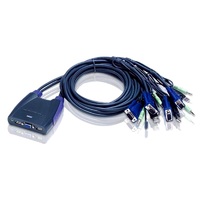 Aten Compact KVM Switch 4 Port Single Display VGA w  audio 0.9m Cable Computer Selection Via Hotkey