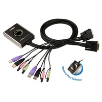 Aten Compact KVM Switch 2 Port Single Display DVI w  audio 1.2m Cable Remote Port Selector
