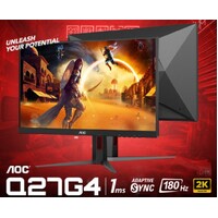 AOC 27 inch IPS 180Hz 1ms QHD 2560 x 1440 350 cd m2 HDR 400 HDMI 2.0 x 1 DP 1.4 x 1 Adaptive Sync Gaming Monitor