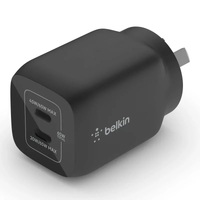 Belkin BoostCharge Pro Dual USB-C GaN Wall/Laptop Charger with PPS 65W - Black(WCH013auBK),1*USB-C(45-65W),1*USB-C(20-65W),Compact,Fast & Travel Ready