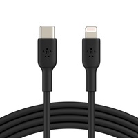 Belkin BoostCharge Lightning to USB-C Cable (1m/3.3ft) - Black (CAA003bt1MBK), 18W Fast Charge, 480Mbps, 8,000+ bends tested, USB-C PD, PVC Cable,2YR.