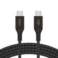 Belkin BoostCharge USB-C to USB-C Cable 2M - Black (CAB015bt2Mbk), 240W, 480Mbps, 30K bend, Samsung Galaxy,iPad,MacBook,Google,OPPO,Nokia,2YR