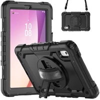 Generic Rugged Lenovo Tab M9 (9 inch) Case  Screen Protector Black - Built-in-Kickstand Adjustable Hand Strap Shoulder Strap Pen Holder