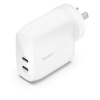 Belkin BoostCharge Pro Dual USB-C Wall Charger with PPS 60W - White (WCB010auWH), 2XUSB-C (PD 3.1)(30W),Compact & Travel Ready,Fast Charger,Laptop,2YR