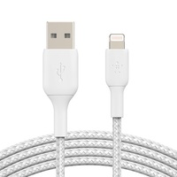 Belkin BoostCharge Braided Lightning to USB-A Cable (2m 6.6ft) - White(CAA002bt2MWH) 480Mbps 10K bend Apple iPhone   iPad   Macbook 2YR