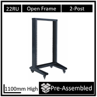LDR Flat Packed 22U 2-Post Open Frame Rack Black Metal Construction