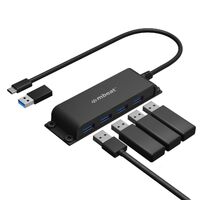 mbeat Mountable 4-Port USB-A  USB-C Adapter Hub - 60cm Data Cable USB 3.0 2.0 High-Speed Data Port Expansion Save Space Mounting Solution