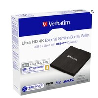 Verbatim External Slim Blue-ray Writer Ultra HD 4K Type-C Connection USB 3.1 Gen1. Includes Nero Burning Software. Ultra Portable.