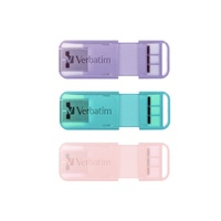 Verbatim Pop-Up 32GB USB 2.0 Triple Pack - Assorted Pastel Colours, Aqua, Pink, Purple 66760