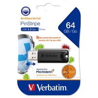 Verbatim 64GB Antibacterial Pinstripe USB 3.0 Drive (with Microban) Black