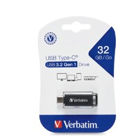 Verbatim Type-C USB 3.2 Gen 1 Flash Drive 32GB - Black Retail Pack 70903 Ultra Fast Transfer Compact and Light weight design